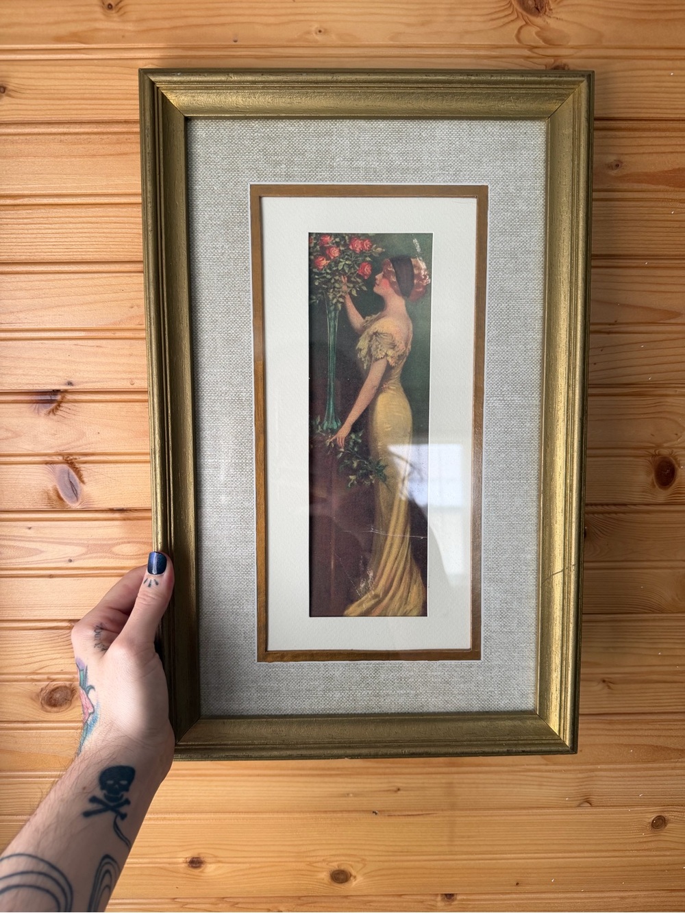Vintage Gold Framed Art Print - Woman in Yellow Gown